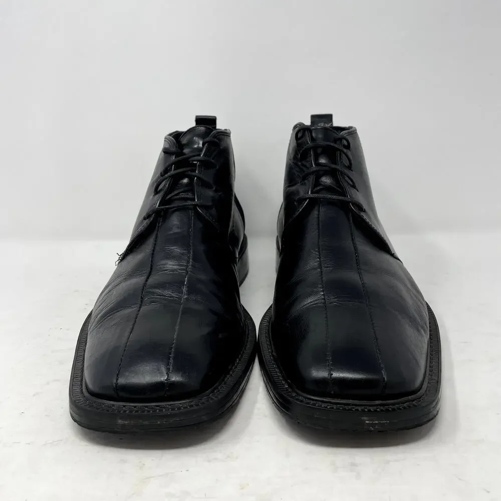Venturini Black Leather Square Toe Lace Up Chelsea Boots Mens 9